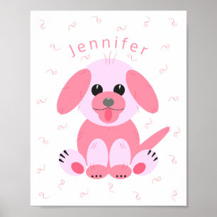 Cute Puppy Dog Cartoon Roze gepersonaliseerd meisj Poster