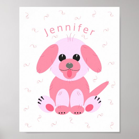 Cute Puppy Dog Cartoon Roze gepersonaliseerd meisj Poster (Voorkant)