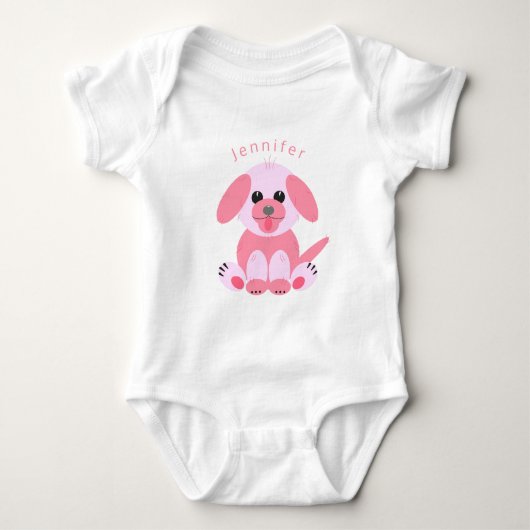 Cute Puppy Dog Cartoon Roze, op maat gesneden baby Romper (Voorkant)