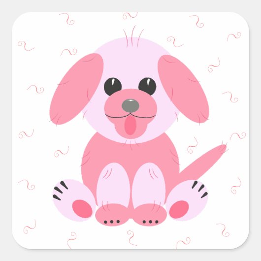 Cute Puppy Dog Cartoon Roze Vierkante Sticker (Voorkant)