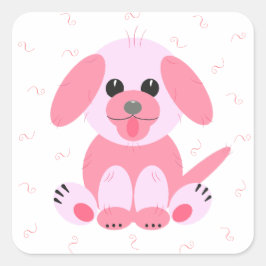 Cute Puppy Dog Cartoon Roze Vierkante Sticker