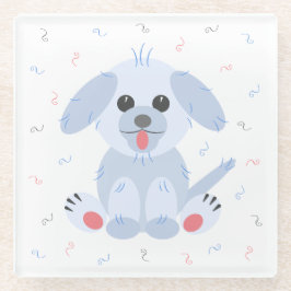 Cute Puppy Dog Cartoon Simple Pink Grey Glazen Onderzetter