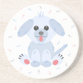 Cute Puppy Dog Cartoon Simple Pink Grey Zandsteen Onderzetter