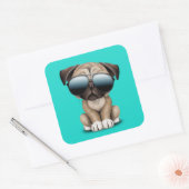 Cute Puppy Dog die zonnebril draagt Vierkante Sticker (Envelop)
