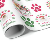 Cute Puppy Dog Eerste Kerstmis 2 Foto Holiday Wra Cadeaupapier (Rol Hoek)