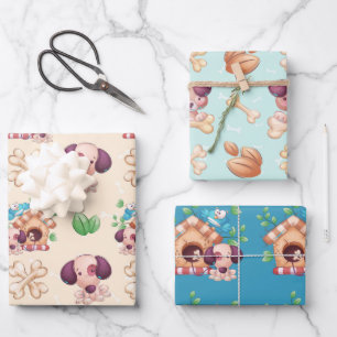 Cute Puppy Dog en Dog House Boy Inpakpapier Vel