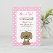 Cute Puppy Dog en hartroze Baby shower Kaart (Staand voorkant)