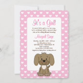 Cute Puppy Dog en hartroze Baby shower Kaart (Voorkant)