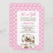 Cute Puppy Dog en hartroze Baby shower Kaart (Voorkant / Achterkant)