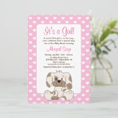 Cute Puppy Dog en hartroze Baby shower Kaart (Staand voorkant)