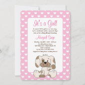 Cute Puppy Dog en hartroze Baby shower Kaart (Voorkant)
