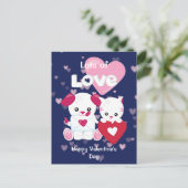 Cute Puppy Dog en Kitty Cat Valentijn Briefkaart (Staand voorkant)