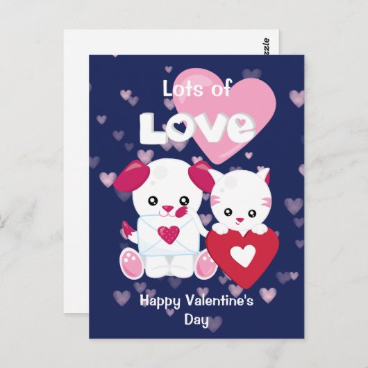 Cute Puppy Dog en Kitty Cat Valentijn Briefkaart (Voorkant / Achterkant)