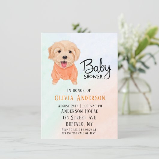 Cute Puppy Dog en Waterverf Boy Baby shower Kaart (Staand voorkant)