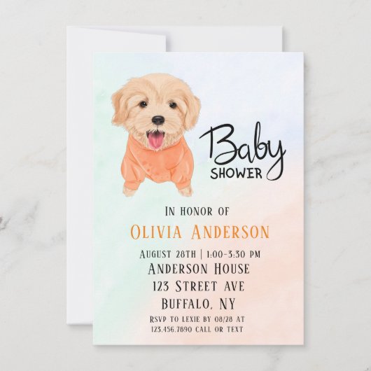 Cute Puppy Dog en Waterverf Boy Baby shower Kaart (Voorkant)