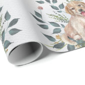 Cute Puppy Dog Floral Eucalyptus Cadeaupapier (Rol Hoek)