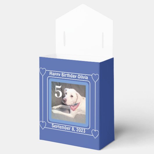 Cute Puppy Dog Foto Birthday Number 5 Blue Bedankdoosjes (Geopend)