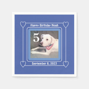 Cute Puppy Dog Foto Birthday Number 5 Blue Servet