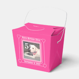 Cute Puppy Dog Foto Birthday Nummer 5 Roze Bedankdoosjes