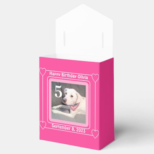 Cute Puppy Dog Foto Birthday Nummer 5 Roze Bedankdoosjes (Geopend)
