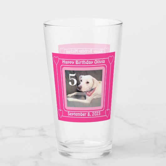 Cute Puppy Dog Foto Birthday Nummer 5 Roze Glas (Voorkant)