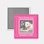 Cute Puppy Dog Foto Birthday Nummer 5 Roze Magneet (Voorkant / Achterkant)