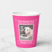 Cute Puppy Dog Foto Birthday Nummer 5 Roze Papieren Bekers (Achterkant)