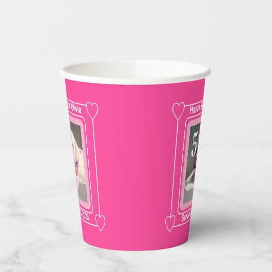 Cute Puppy Dog Foto Birthday Nummer 5 Roze Papieren Bekers (Links)