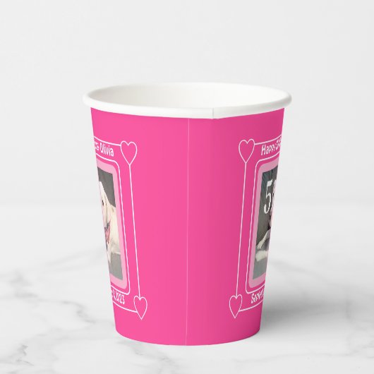 Cute Puppy Dog Foto Birthday Nummer 5 Roze Papieren Bekers (Rechts)