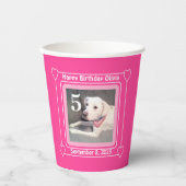 Cute Puppy Dog Foto Birthday Nummer 5 Roze Papieren Bekers (Voorkant)