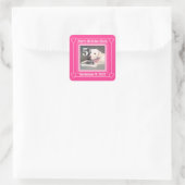 Cute Puppy Dog Foto Birthday Nummer 5 Roze Vierkante Sticker (Tas)