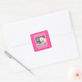 Cute Puppy Dog Foto Birthday Nummer 5 Roze Vierkante Sticker (Envelop)