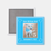 Cute Puppy Dog Foto Happy Birthday Number 5 Blue Magneet (Voorkant / Achterkant)