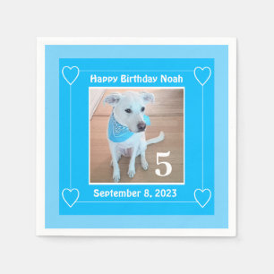 Cute Puppy Dog Foto Happy Birthday Number 5 Blue Servet