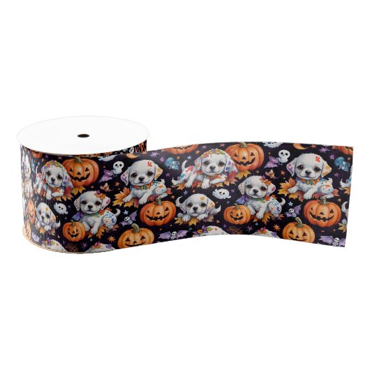 Cute Puppy Dog Halloween Celebration Grosgrain Lint (Spoel)