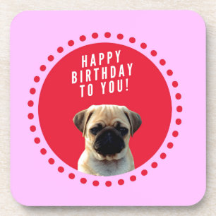 Cute Puppy Dog Happy Birthday Red Stippen Roze Drankjes Onderzetter