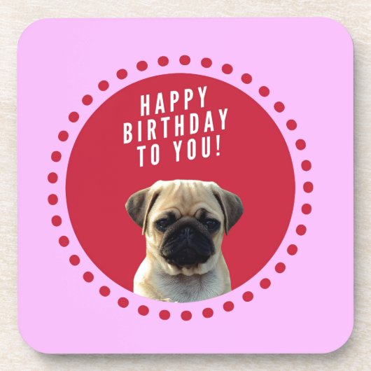 Cute Puppy Dog Happy Birthday Red Stippen Roze Drankjes Onderzetter (Voorkant)