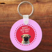Cute Puppy Dog Happy Birthday Red Stippen Roze Sleutelhanger (Voorkant)