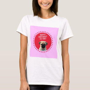 Cute Puppy Dog Happy Birthday Red Stippen Roze T-shirt