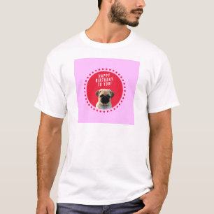 Cute Puppy Dog Happy Birthday Red Stippen Roze T-shirt