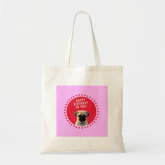 Cute Puppy Dog Happy Birthday Red Stippen Roze Tote Bag (Voorkant)