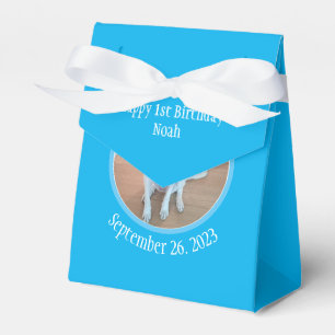 Cute Puppy Dog in Blue Scarf Happy 1st Birthday Bedankdoosjes