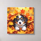 Cute Puppy Dog in Fall Leaves Canvas Afdruk (Voorkant)