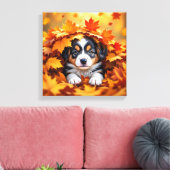Cute Puppy Dog in Fall Leaves Canvas Afdruk (Insitu (Woonkamer))