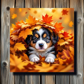 Cute Puppy Dog in Fall Leaves Canvas Afdruk