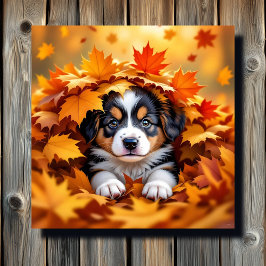 Cute Puppy Dog in Fall Leaves Canvas Afdruk