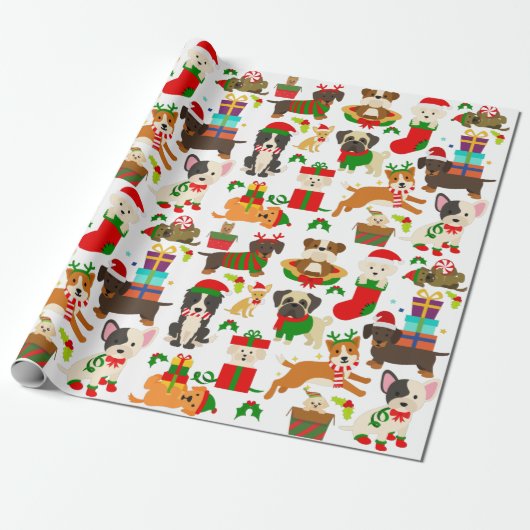 Cute Puppy Dog Kerstmis Cadeaupapier (Uitgerold)
