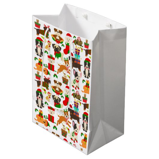 Cute Puppy Dog Kerstmis Medium Cadeauzakje (Voorkant Gekanteld)