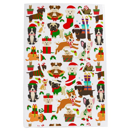 Cute Puppy Dog Kerstmis Medium Cadeauzakje (Voorkant)