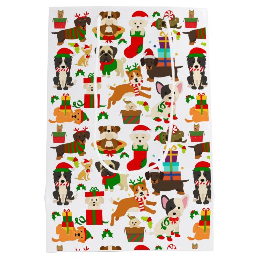 Cute Puppy Dog Kerstmis Medium Cadeauzakje (Achterkant)